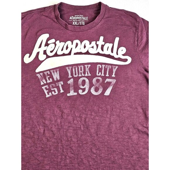 Vtg Aeropostale Graphic T-Shirt XXL Burgundy New York City Est 1987 Cotton Blend - Picture 1 of 5